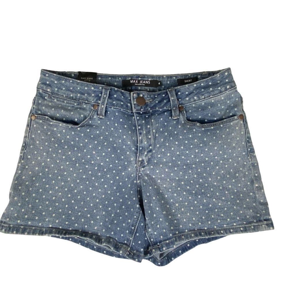 Max Jeans NWT Blue Denim Polka Dot Mid-Rise Shorts Size 4